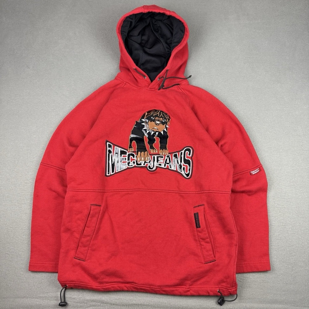 Vintage Y2K Mecca Jeans Men's Hoodie‎ Sweater Size Small Baggy Skater Grunge Red